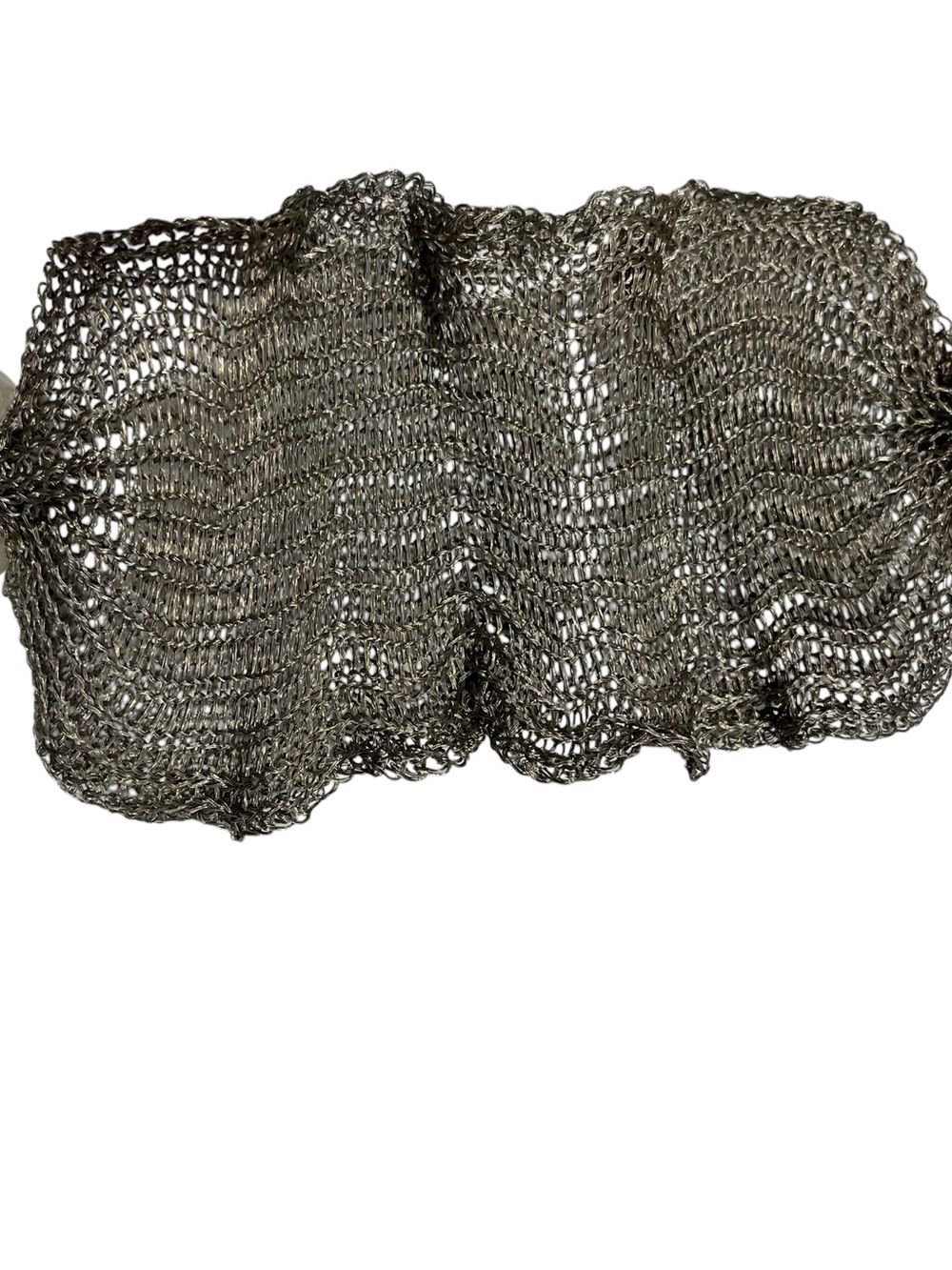 Metal Mesh Chainmail Bracelet Cuff Silver Tone Ruffle Sculptural Goth Cosplay - Picture 2 of 10
